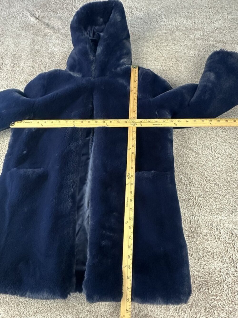APPARIS Goldie Navy Blue Faux Fur Hooded Coat Jacket Size S Small Plush Winter - Picture 5 of 14